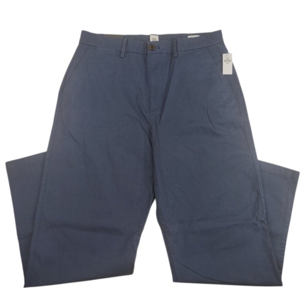 Gap Men Essential Khaki Pants Blue Loose Fit Size 34x29 Flex Relaxed Leg